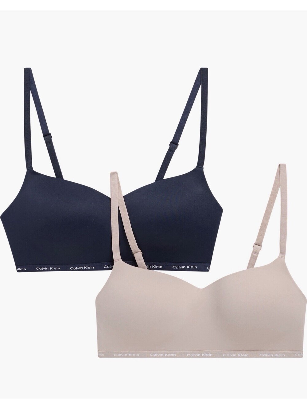 SET OF 2 CALVIN KLEIN LUXELIGHTLY  BRA SIZE M BEIGE NAVY WIRE FREE $86
